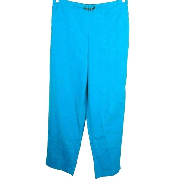 Alfred Dunner Linen Blend Pants Pull-on Women Size 16 Blue Turquoise Pockets - Picture 1 of 7